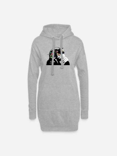 Monksy - Affe mit Virtual Reality Brille - Hoodie-Kleid - Grau meliert