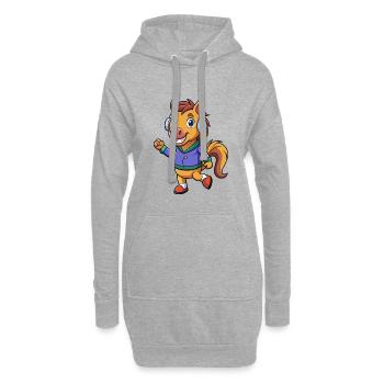 Cheval Drôle Dessin Animé Personnage Casque Musique - Sweat-shirt à capuche long Femme - gris chiné - Devant