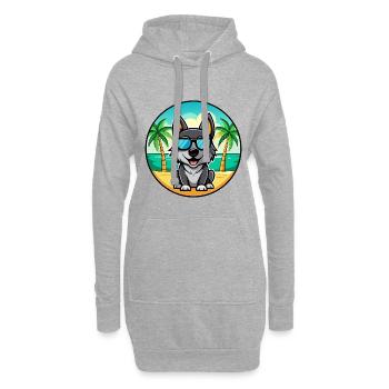 Black Norwegian Elkhound Dog Breed Cartoon Beach - Hoodie Dress - heather grey - Front