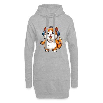 Meerschweinchen Lustige Zeichentrickfigur Kopfhörer Musik - Hoodie-Kleid - Grau meliert - Vorne
