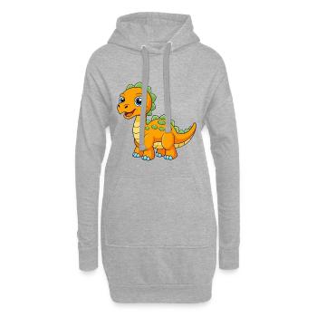 Dinosaure Mignon Mascotte Personnage De Dessin Animé Kawaii - Sweat-shirt à capuche long Femme - gris chiné - Devant
