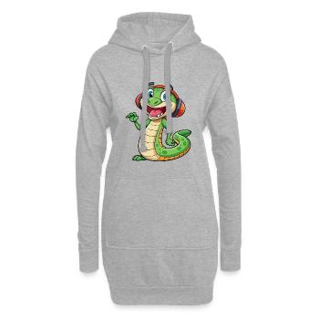 Schlange Lustige Zeichentrickfigur Kopfhörer Musik - Hoodie-Kleid - Grau meliert - Vorne