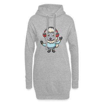 Schaf Lustige Zeichentrickfigur Kopfhörer Musik - Hoodie-Kleid - Grau meliert - Vorne