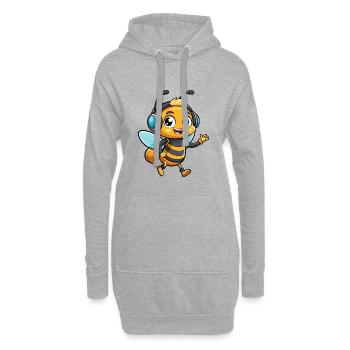 Biene Lustige Zeichentrickfigur Kopfhörer Musik - Hoodie-Kleid - Grau meliert - Vorne