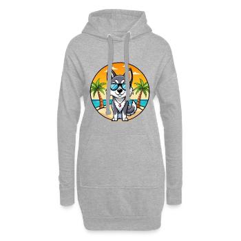 Alaskan Klee Kai Hunderasse Cartoon Sonnenbrille Strand - Hoodie-Kleid - Grau meliert - Vorne