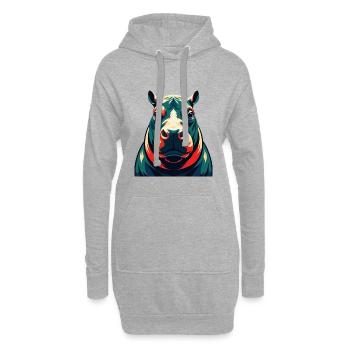 Nilpferd Cartoon Figur Buntes Haustier Tier - Hoodie-Kleid - Grau meliert - Vorne
