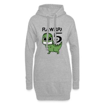 5. Geburtstag Dinosaurier - 5. Klasse Geschenk - Hoodie-Kleid - Grau meliert - Vorne