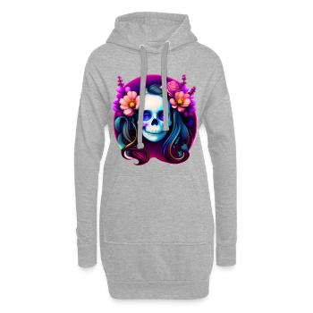Dame du Crâne Mystique aux Fleurs – Néon Gothique - Sweat-shirt à capuche long Femme - gris chiné - Devant