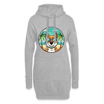 Russischer Harlekin Hund Rasse Cartoon Strand - Hoodie-Kleid - Grau meliert - Vorne