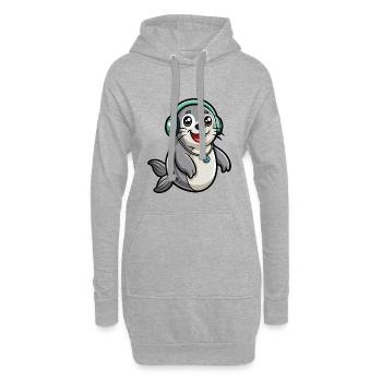 Seal Funny Cartoon Character Musique de casque - Sweat-shirt à capuche long Femme - gris chiné - Devant