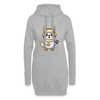 Alpaka Lustige Zeichentrickfigur Kopfhörer Musik - Hoodie-Kleid - Grau meliert - Vorne