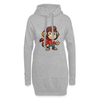 Singe Drôle Dessin Animé Personnage Casque Musique - Sweat-shirt à capuche long Femme - gris chiné - Devant