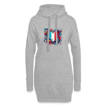 Französisches Vintage-Herz - Hoodie-Kleid - Grau meliert - Vorne