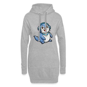 Seal Funny Cartoon Character Musique de casque - Sweat-shirt à capuche long Femme - gris chiné - Devant