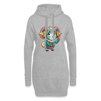 Ram Lustige Zeichentrickfigur Kopfhörer Musik - Hoodie-Kleid - Grau meliert - Vorne