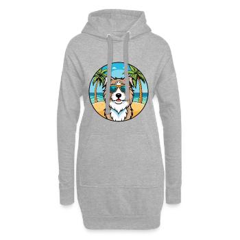 Katalanische Schäferhundrasse Cartoon Sonnenbrille Strand - Hoodie-Kleid - Grau meliert - Vorne