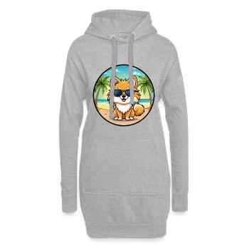 Poméranie Spitz allemand race de chien Cartoon Beach - Sweat-shirt à capuche long Femme - gris chiné - Devant