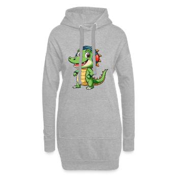 Krokodil Lustige Zeichentrickfigur Kopfhörer Musik - Hoodie-Kleid - Grau meliert - Vorne