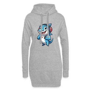 Hai Lustige Zeichentrickfigur Kopfhörer Musik - Hoodie-Kleid - Grau meliert - Vorne