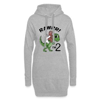 Ich bin 2 Dinosaurier Geburtstag Kindergeburtstag - Hoodie-Kleid - Grau meliert - Vorne