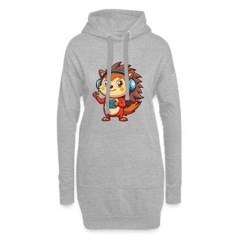hérisson drôle de personnage de dessin animé musique de casque - Sweat-shirt à capuche long Femme - gris chiné - Devant