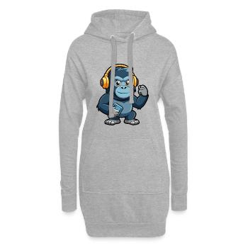Gorilla Lustige Zeichentrickfigur Kopfhörer Musik - Hoodie-Kleid - Grau meliert - Vorne