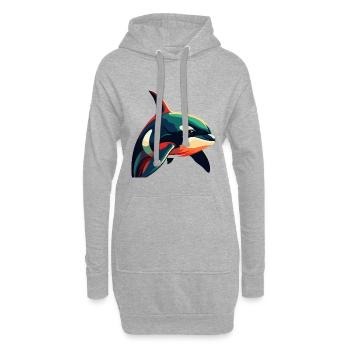 Orca Cartoon-Figur Buntes Haustier - Hoodie-Kleid - Grau meliert - Vorne