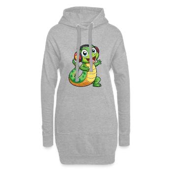 Schlange Lustige Zeichentrickfigur Kopfhörer Musik - Hoodie-Kleid - Grau meliert - Vorne