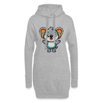 Koala Lustige Zeichentrickfigur Kopfhörer Musik - Hoodie-Kleid - Grau meliert - Vorne