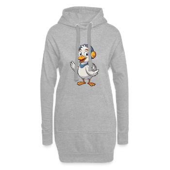 Gans Lustige Zeichentrickfigur Kopfhörer Musik - Hoodie-Kleid - Grau meliert - Vorne