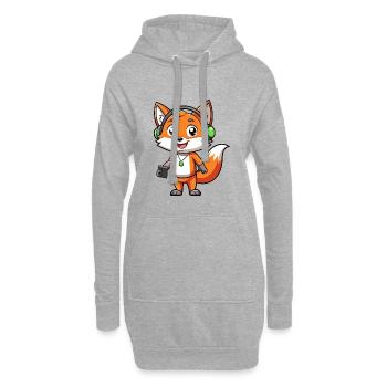 Fuchs Lustige Zeichentrickfigur Kopfhörer Musik - Hoodie-Kleid - Grau meliert - Vorne