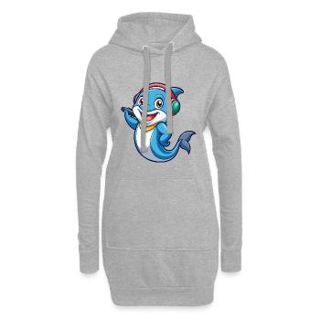 Delfin Lustige Zeichentrickfigur Kopfhörer Musik - Hoodie-Kleid - Grau meliert - Vorne