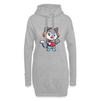 Katze Lustige Cartoon Figur Kopfhörer Musik - Hoodie-Kleid - Grau meliert - Vorne