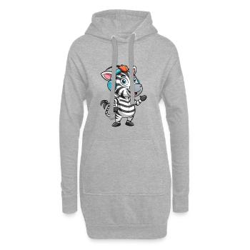 Zebra Lustige Zeichentrickfigur Kopfhörer Musik - Hoodie-Kleid - Grau meliert - Vorne