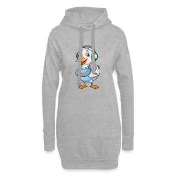 Gans Lustige Zeichentrickfigur Kopfhörer Musik - Hoodie-Kleid - Grau meliert - Vorne