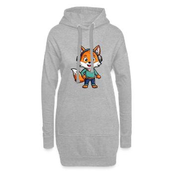 Fuchs Lustige Zeichentrickfigur Kopfhörer Musik - Hoodie-Kleid - Grau meliert - Vorne