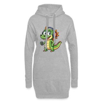 Krokodil Lustige Zeichentrickfigur Kopfhörer Musik - Hoodie-Kleid - Grau meliert - Vorne