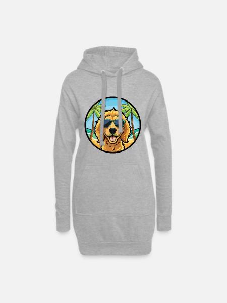 Goldendoodle Hunderasse Cartoon Sonnenbrille Strand - Hoodie-Kleid - Grau meliert