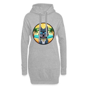 Black Norwegian Elkhound Dog Breed Cartoon Beach - Hoodie Dress - heather grey - Front