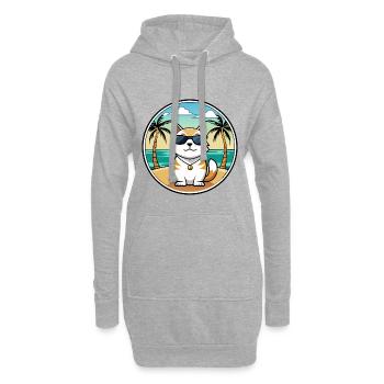 Japanische Bobtail Katzenrasse Cartoon Sonnenbrille Strand - Hoodie-Kleid - Grau meliert - Vorne