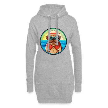 Mops Hund Lustig Cartoon Sommer Strand Sonnenbrille Cool - Hoodie-Kleid - Grau meliert - Vorne