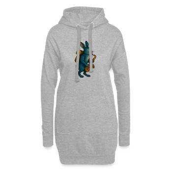 Lapin Bleu avec Saxophone - Sweat-shirt à capuche long Femme - gris chiné - Devant