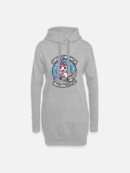 Shred The Snow, Unicorn Style! - Hoodie Dress - heather grey