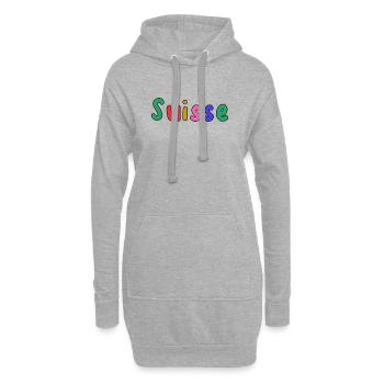 SUISSE. PAYS. GENEVE. HUMOUR. DRAPEAU - Sweat-shirt à capuche long Femme - gris chiné - Devant