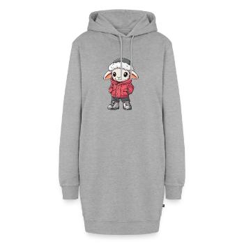 Schaf mit Winterjacke und Fellmütze - Hoodie-Kleid - Grau meliert - Vorne - AI Model Female 172 light (172cm)