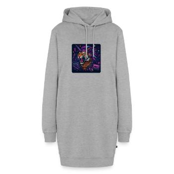 Tiger mit Einhorn und Kopfhörern im Retrolook - Hoodie-Kleid - Grau meliert - Vorne - AI Model Female 172 light (172cm)