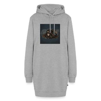 Maskerade-Frau und mechanischer Rabe - Hoodie-Kleid - Grau meliert - Vorne - AI Model Female 172 light (172cm)