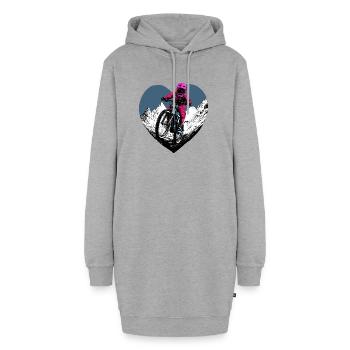 Love Bike / Mountainbiker Herz - Hoodie-Kleid - Grau meliert - Vorne - AI Model Female 172 light (172cm)