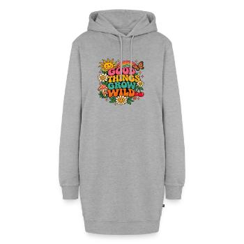 Good Things Grow Wild – Bunte Retro-Blumen - Hoodie-Kleid - Grau meliert - Vorne - AI Model Female 172 light (172cm)