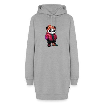 Panda mit Winterjacke und Mütze - Hoodie-Kleid - Grau meliert - Vorne - AI Model Female 172 light (172cm)